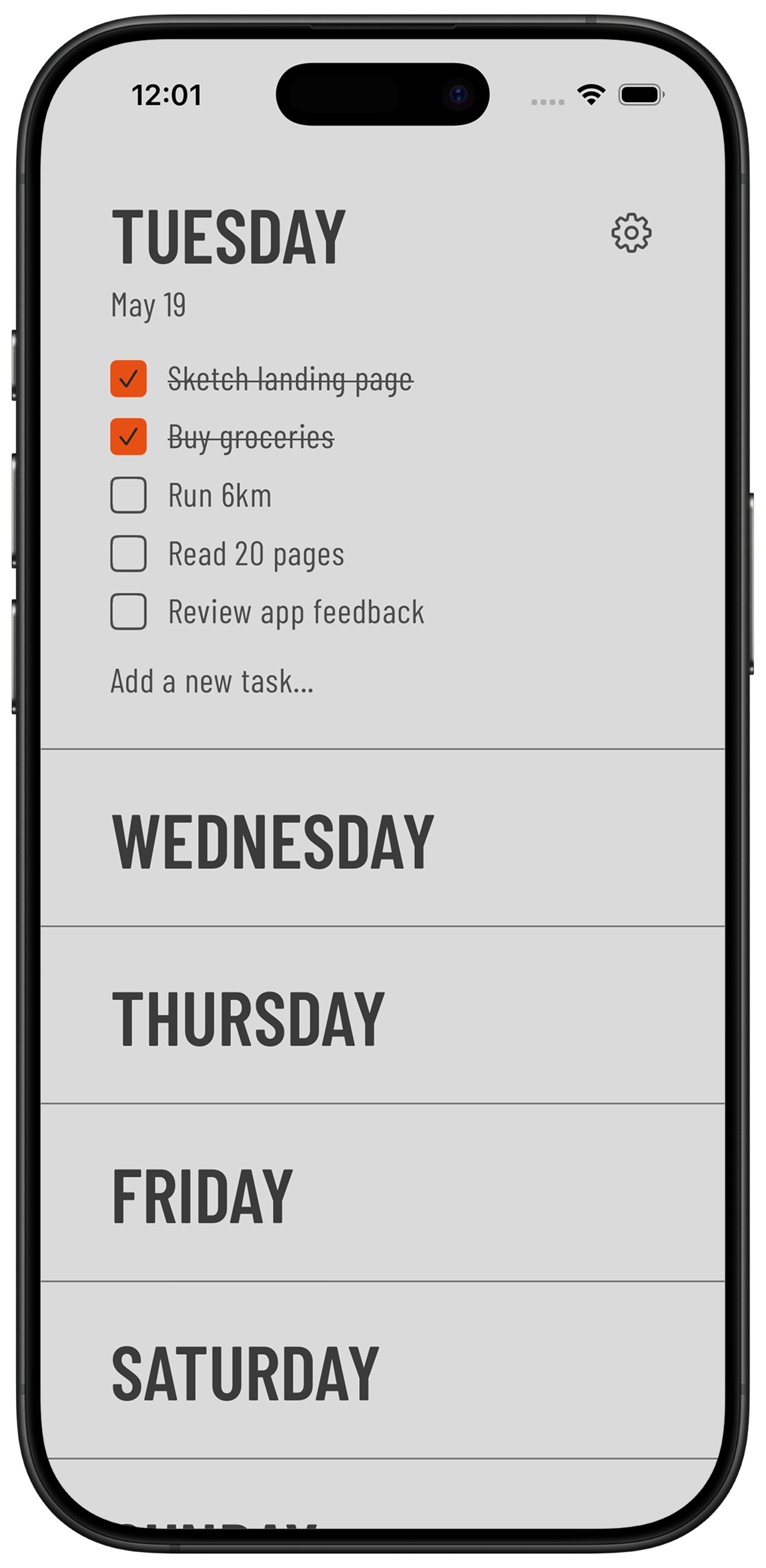 Tallytodo weekly checklist shown on an iPhone